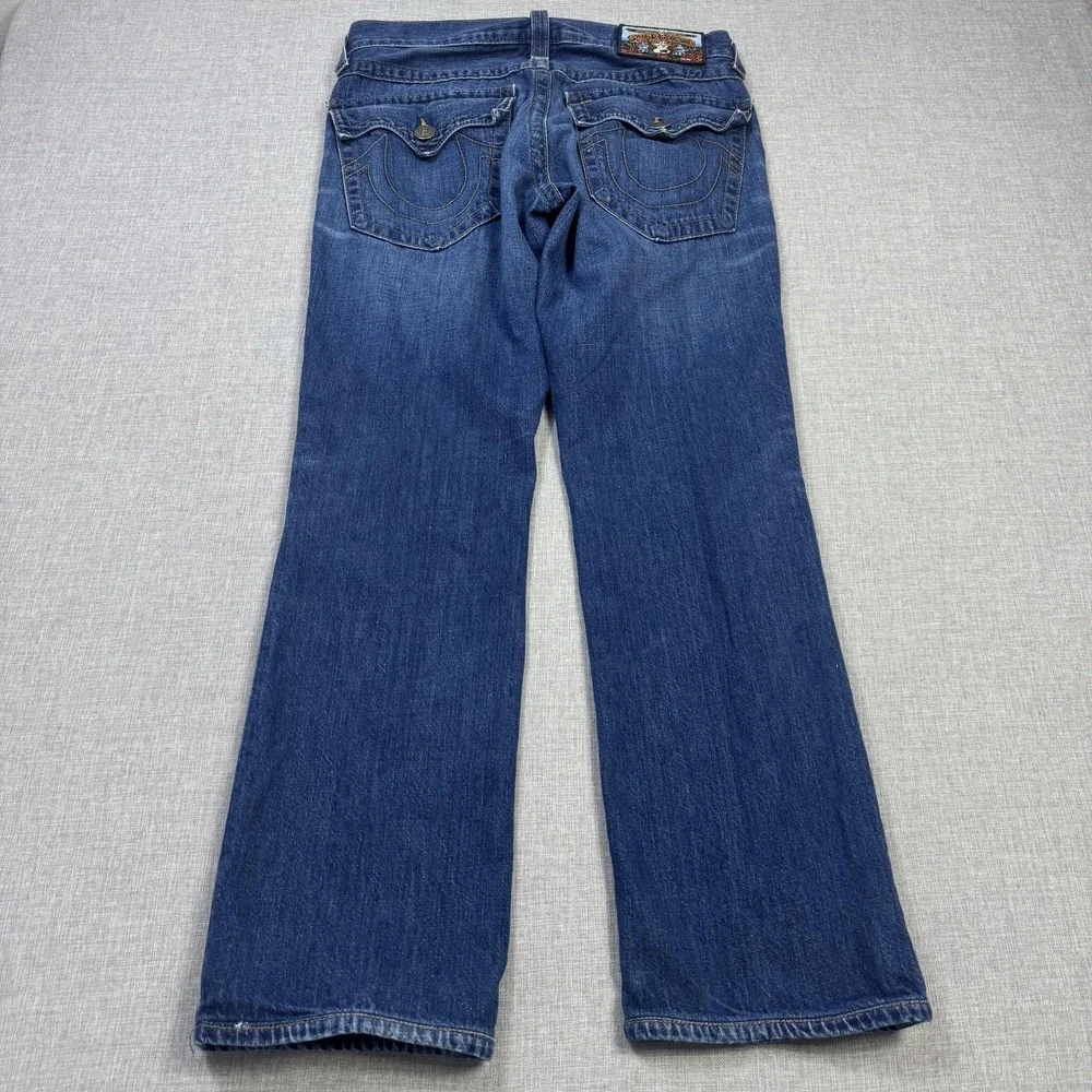 True Religion Vintage Straight Leg Jeans Mens 31x30 Blue Made USA Flap MQ2859Y9